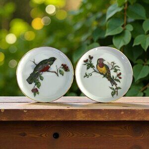 Vintage Fürstenberg Germany Bird Trinket Dishes Gold Rim Porcelain Set of 2